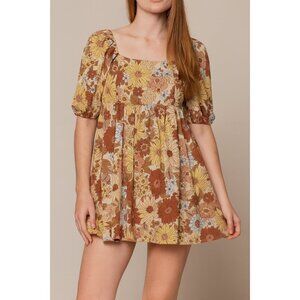 Hudson Gray Boho Floral Puff Sleeve Mini Dress Women’s Size M